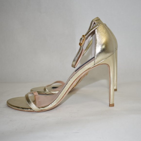 $450 Stuart Weitzman Nudistsong Sandal HEEL leather heels 10.5 (SE28) - Picture 5 of 8